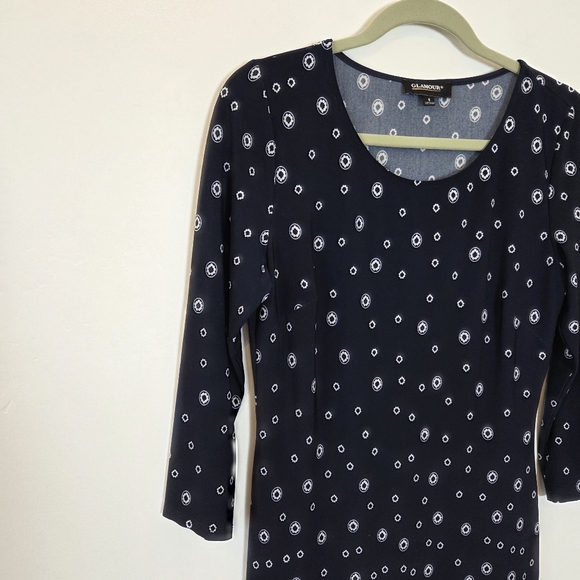 Navy Blue Batik Print Midi Dress Paisley Classic Modest Church School Teacher 6 - Picture 11 of 13